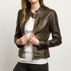 NEW Wash Brown Zip-Accent Moto Jacket, Size: M
